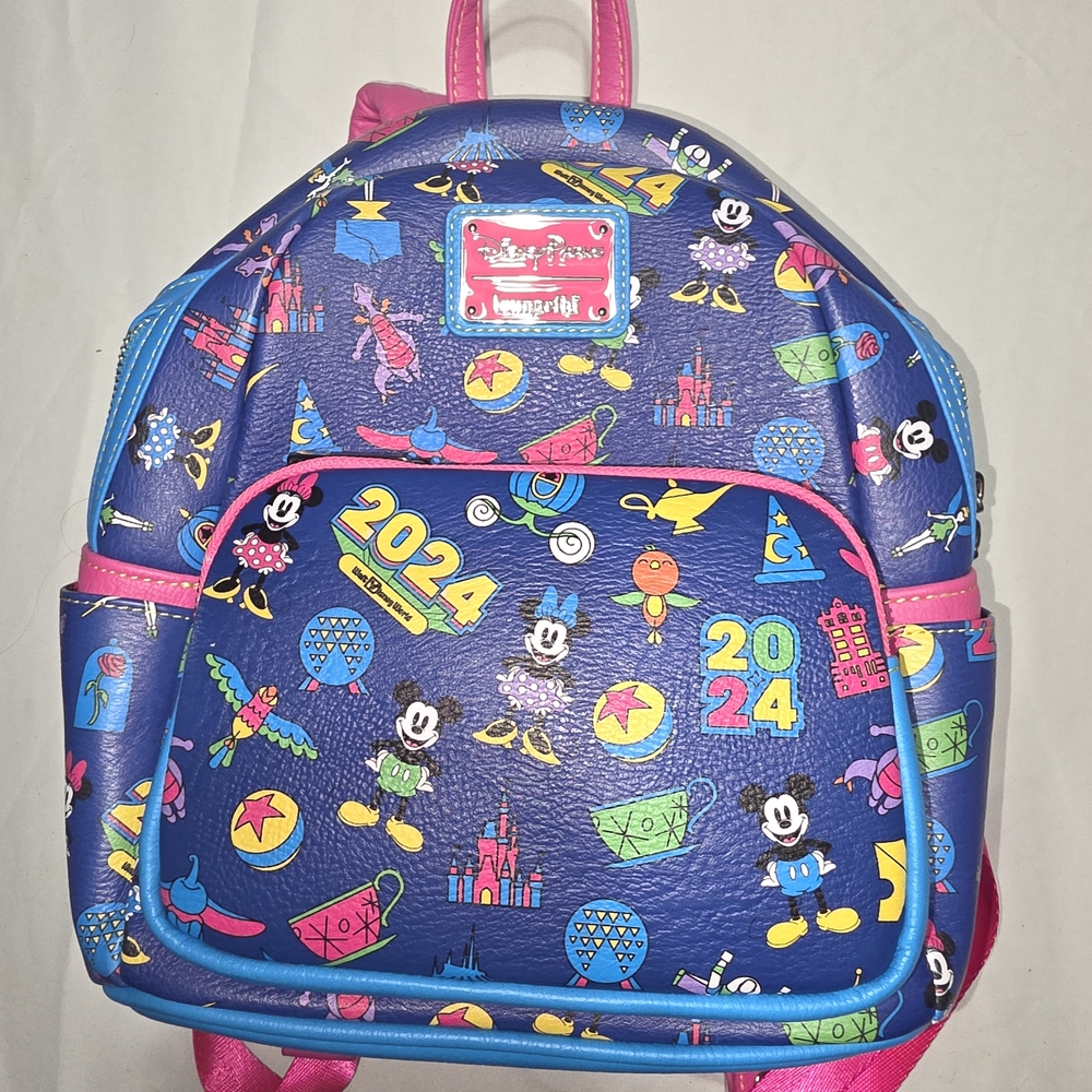 Loungefly Disney Parks Blue & Pink 2024 Mickey Minnie Mini Backpack